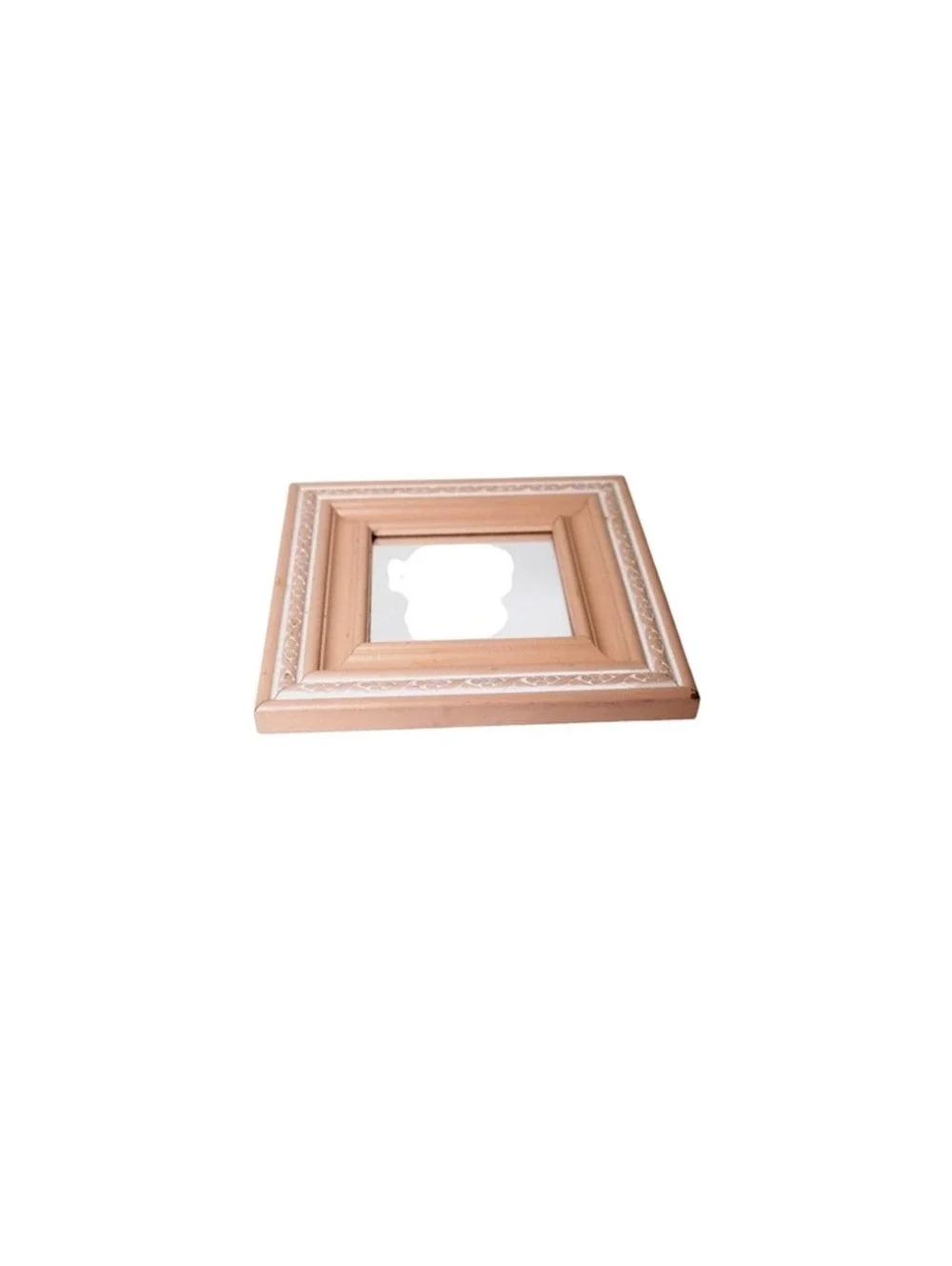 Vintage Pink Wood Framed Square Mirrors, Shabby Chic Floral Trim Set